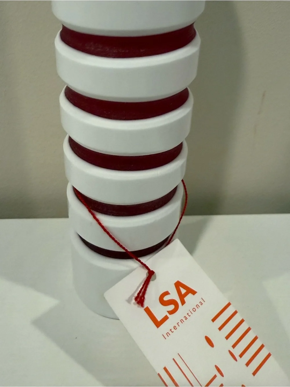 NWT Vintage LSA international White Vase with Red Ring Accents